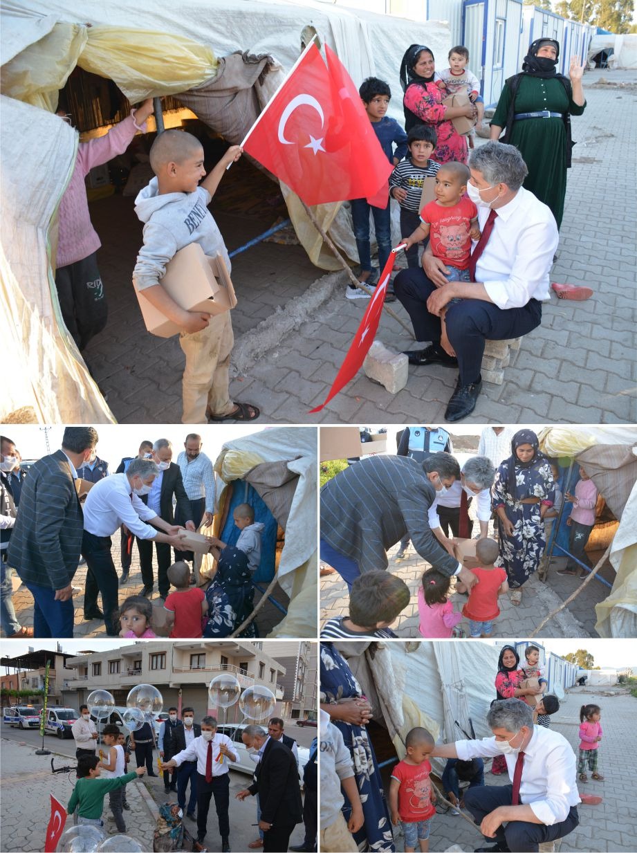 BAŞKAN YAVUZ ÇADIRDA YAŞAYAN ÇOCUKLARIN BAYRAMINI KUTLAYIP AYAKKABI HEDİYE ETTİ