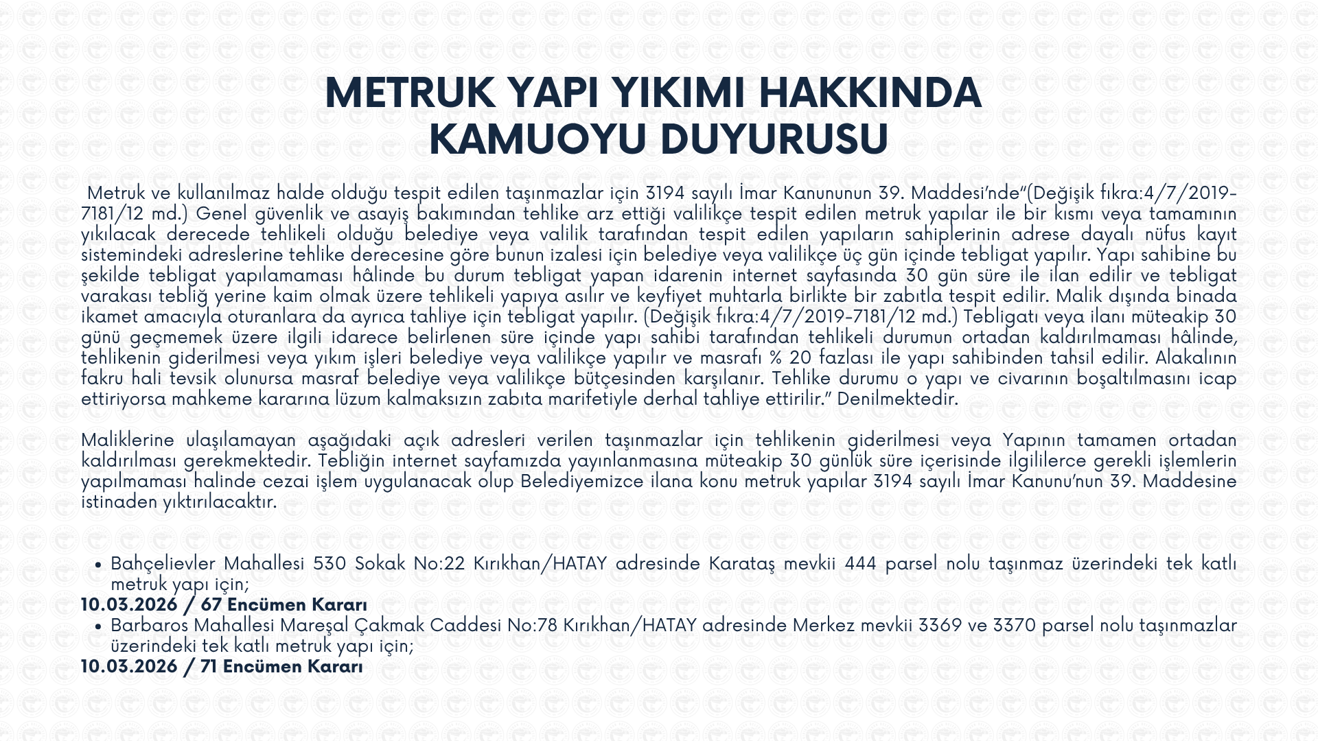 Metruk Yapı Yıkımı Hakkında